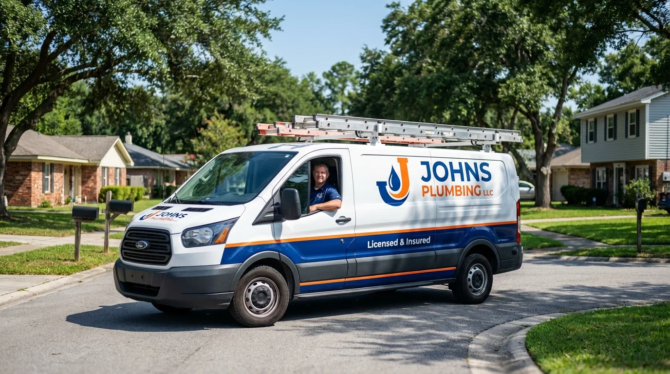 Johns Plumbing LLC service van in Krotz Springs, LA