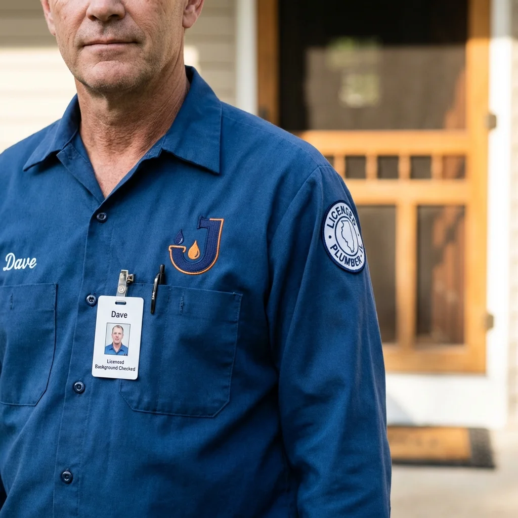 Licensed plumber showing ID badge in Krotz Springs, LA